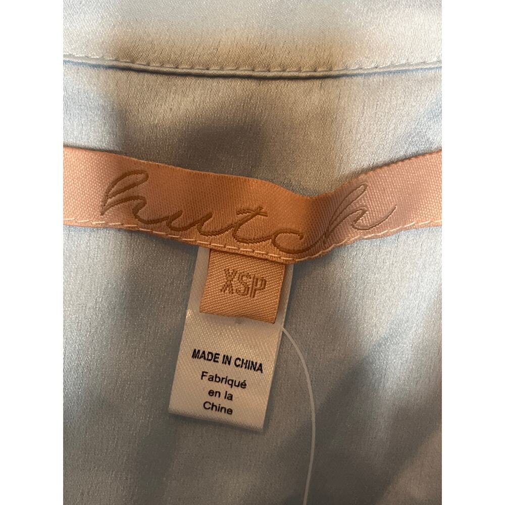 Anthropologie Hutch NEW Blue Satin Hidden Button Shirt XS Petite - Picture 6 of 11